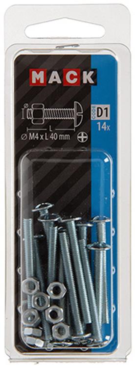 Mack 1017543 - boulon de chauffage + écrou acier galvanisé 14 pcs m4 x 40 mm | 10 pièces