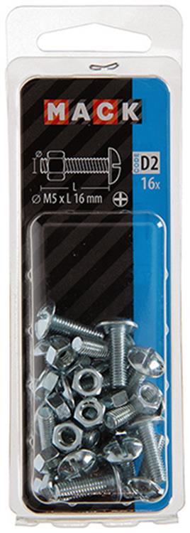 Mack 1017544 - boulon de poêle + écrou en acier galvanisé 16 pcs m5 x 16 mm | 10 pièces