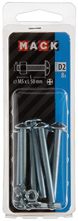 Mack 1017549 - boulon de chauffage + écrou acier galvanisé 8 pcs m5 x 50 mm | 5 pièces