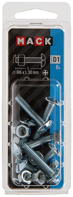 Mack 1017553 - boulon de chauffage + écrou acier galvanisé 8 pcs m6 x 30 mm | 5 pièces