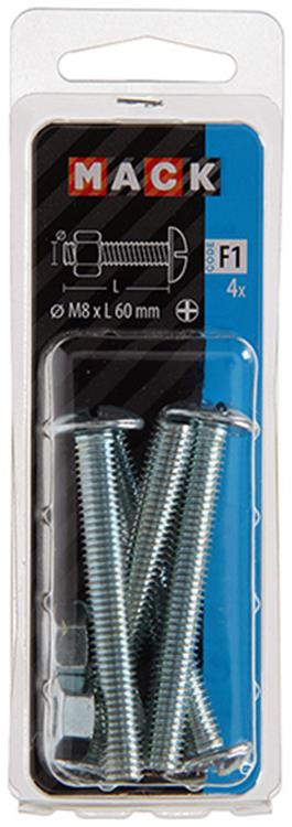 Mack 1017560 - boulon de chauffage + écrou acier galvanisé 4 pcs m8 x 60 mm | 5 pièces