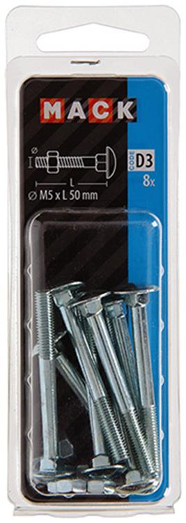 Mack 1017565 - boulon à bois + écrou en acier galvanisé 8 pcs m5 x 50 mm | 5 pièces