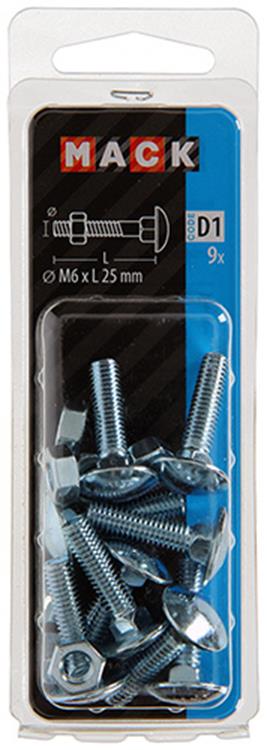 Mack 1017567 - boulon à bois + écrou en acier galvanisé 9 pcs m6 x 25 mm | 5 pièces