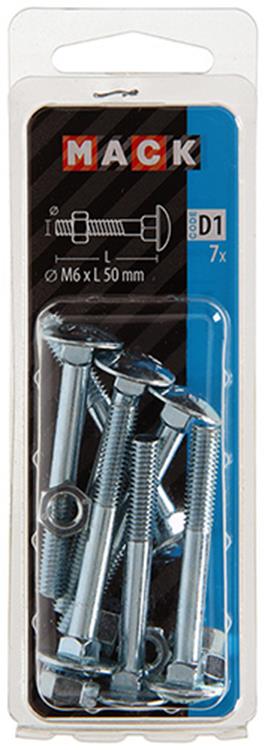 Mack 1017571 - boulon à bois + écrou en acier galvanisé 7 pcs m6 x 50 mm | 5 pièces