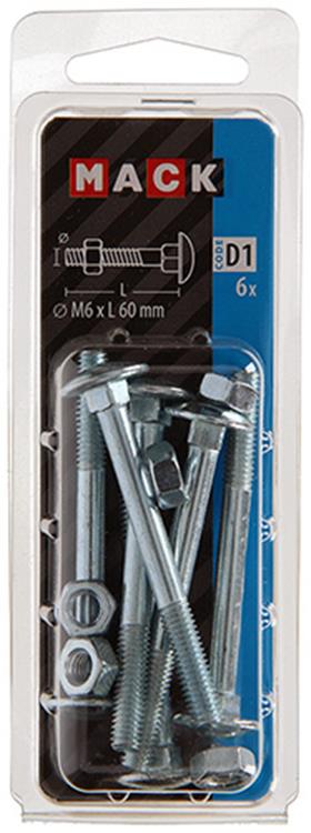Mack 1017572 - boulon à bois + écrou en acier galvanisé 6 pcs m6 x 60 mm | 5 pièces
