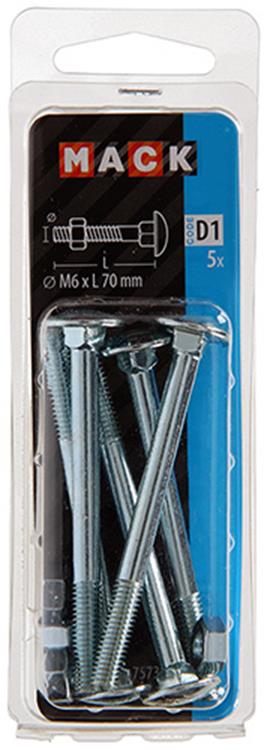 Mack 1017573 - boulon à bois + écrou en acier galvanisé 5 pcs m6 x 70 mm | 5 pièces