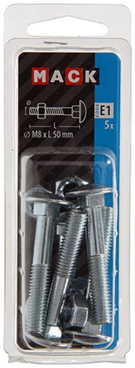 Mack 1017581 - boulon à bois + écrou en acier galvanisé 5 pcs m8 x 50 mm | 5 pièces