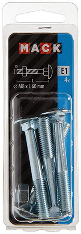 Mack 1017582 - boulon à bois + écrou en acier galvanisé 4 pcs m8 x 60 mm | 5 pièces