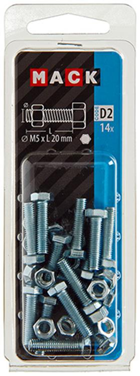 Mack 1017600 - boulon de robinet + écrou en acier galvanisé 14 pièces m5 x 20 mm | 10 pièces