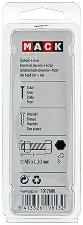 Mack 1017600 - boulon de robinet + écrou en acier galvanisé 14 pièces m5 x 20 mm | 10 pièces