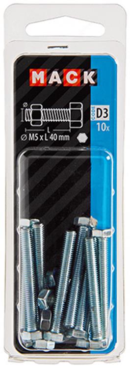 Mack 1017602 - boulon de robinet + écrou en acier galvanisé 10 pièces m5 x 40 mm | 10 pièces