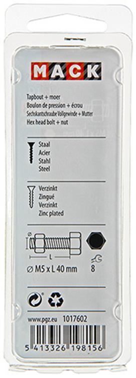 Mack 1017602 - boulon de robinet + écrou en acier galvanisé 10 pièces m5 x 40 mm | 10 pièces