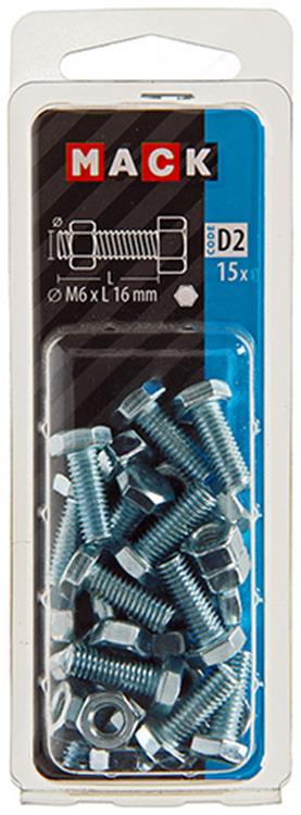 Mack 1017604 - boulon de robinet + écrou en acier galvanisé 15 pcs m6 x 16 mm | 10 pièces