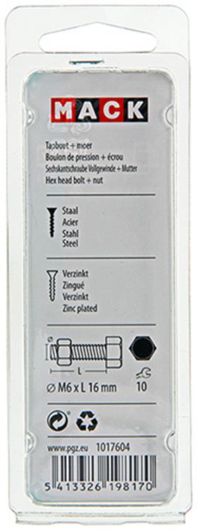 Mack 1017604 - boulon de robinet + écrou en acier galvanisé 15 pcs m6 x 16 mm | 10 pièces