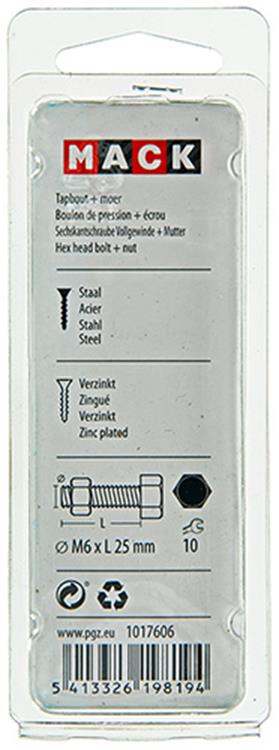 Mack 1017606 - boulon de robinet + écrou en acier galvanisé 13 pcs m6 x 25 mm | 10 pièces