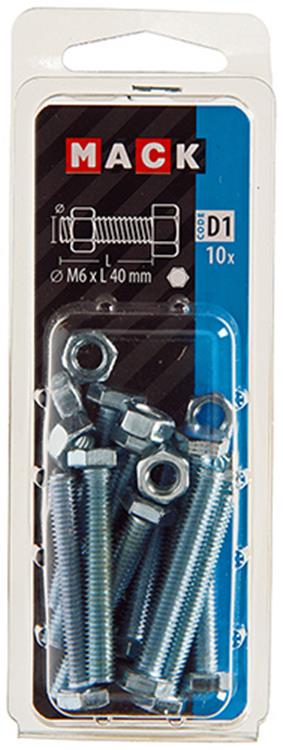 Mack 1017608 - boulon de robinet + écrou en acier galvanisé 10 pcs m6 x 40 mm | 5 pièces