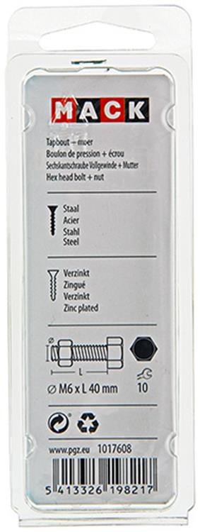 Mack 1017608 - boulon de robinet + écrou en acier galvanisé 10 pcs m6 x 40 mm | 5 pièces