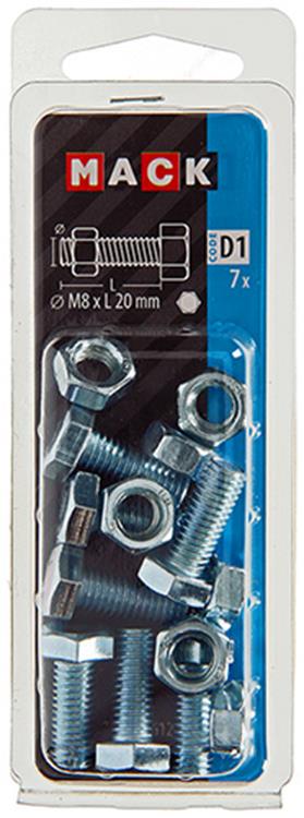 Mack 1017612 - boulon de robinet + écrou en acier galvanisé 7 pcs m8 x 20 mm | 10 pièces