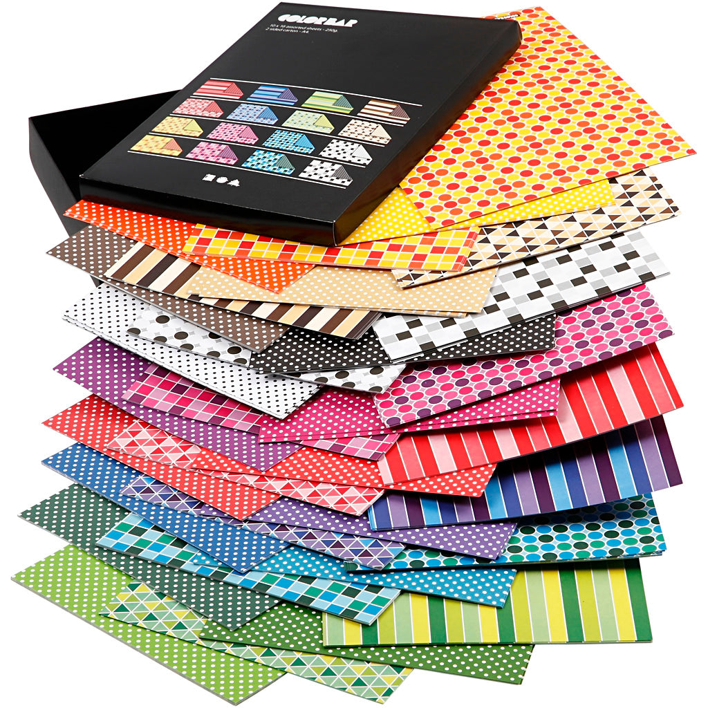 Papier à barres de couleur Creativ company, a4, feuille 210x297 mm, 100 gr, différentes couleurs, 16x10 feuilles 1 boîte