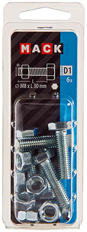 Mack 1017613 - boulon de robinet + écrou en acier galvanisé 6 pcs m8 x 30 mm | 5 pièces