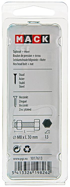 Mack 1017613 - boulon de robinet + écrou en acier galvanisé 6 pcs m8 x 30 mm | 5 pièces