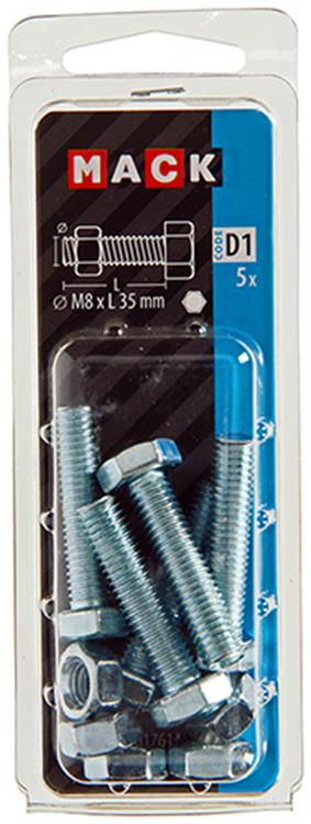 Mack 1017614 - boulon de robinet + écrou en acier galvanisé 5 pcs m8 x 35 mm | 5 pièces