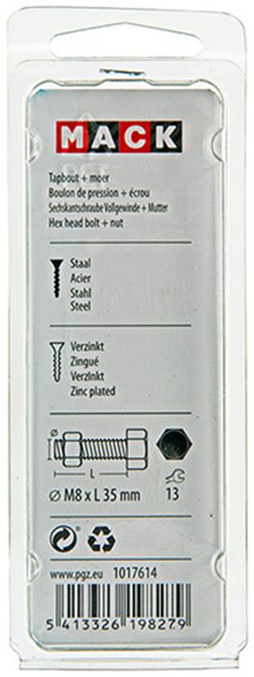 Mack 1017614 - boulon de robinet + écrou en acier galvanisé 5 pcs m8 x 35 mm | 5 pièces
