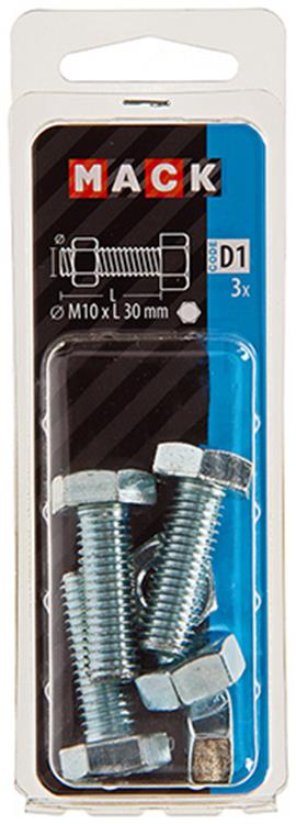 Mack 1017620 - boulon de robinet + écrou en acier galvanisé 3 pcs m10 x 30 mm | 5 pièces