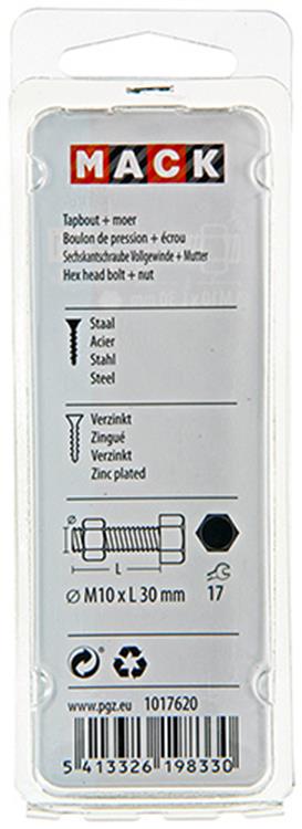 Mack 1017620 - boulon de robinet + écrou en acier galvanisé 3 pcs m10 x 30 mm | 5 pièces