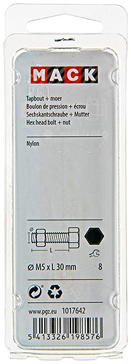 Mack 1017642 - boulon de robinet + écrou nylon 6 pcs m5 x 30 mm | 10 pièces