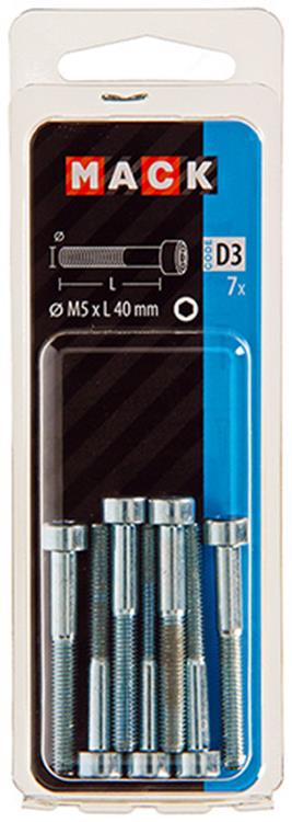 Mack 1017648 - boulon à six pans creux cyl. tête plaquée. 7 pièces m5 x 40 mm | 10 pièces