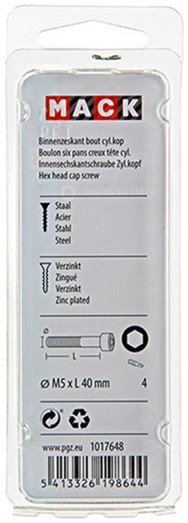 Mack 1017648 - boulon à six pans creux cyl. tête plaquée. 7 pièces m5 x 40 mm | 10 pièces