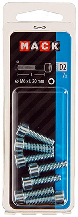 Mack 1017649 - boulon à six pans creux cyl. tête plaquée. 7 pièces m6 x 20 mm | 10 pièces