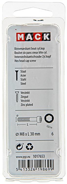 Mack 1017653 - boulon à six pans creux cyl. tête plaquée. 4 pièces m8 x 30 mm | 10 pièces