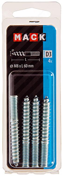 Mack 1017670 - bout de bâton bois + mètre. fil cond. 4 pièces m8x60 | 10 pièces