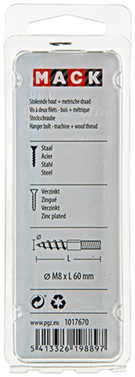 Mack 1017670 - bout de bâton bois + mètre. fil cond. 4 pièces m8x60 | 10 pièces
