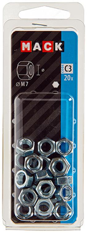 Mack 1017676 - écrou hexagonal en acier galvanisé 20 pcs m 7 | 10 pièces