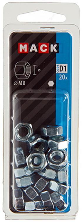Mack 1017677 - écrou hexagonal en acier galvanisé 20 pcs m 8 | 10 pièces