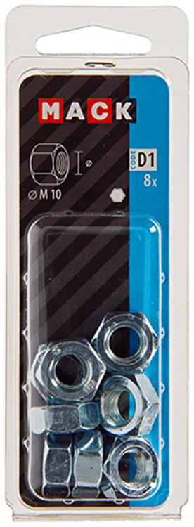 Mack 1017678 - écrou hexagonal en acier galvanisé 8 pièces m 10 | 10 pièces