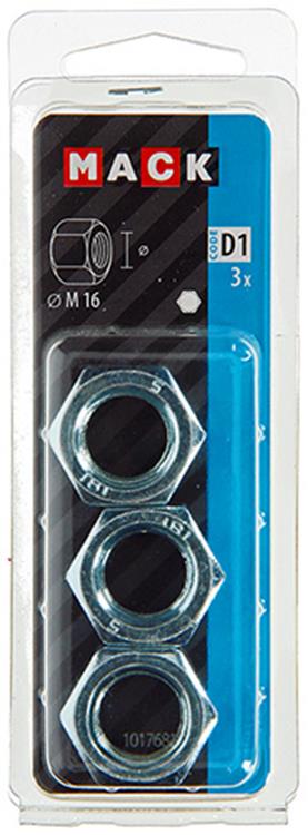 Mack 1017681 - écrou hexagonal en acier galvanisé 3 pcs m 16 | 10 pièces
