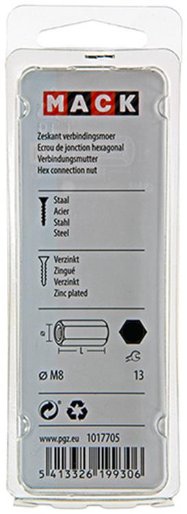 Mack 1017705 - écrou de connexion hexagonal galvanisé 2 pcs m8 | 10 pièces