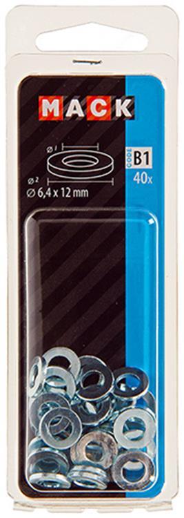 Mack 1017714 - rondelle acier galvanisé 40 pcs 6,4 x 12 mm | 10 pièces