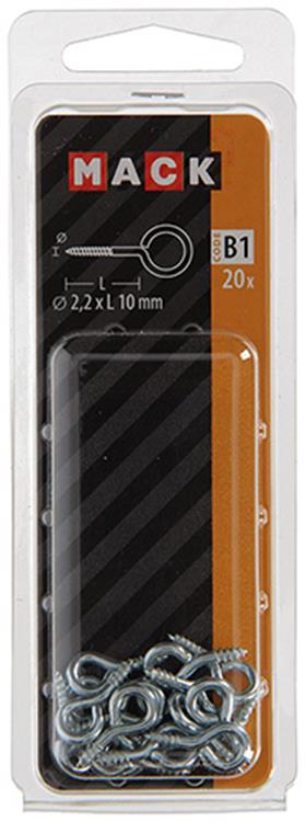 Mack 1017768 - oeil à vis en acier galvanisé 20 pcs 2,2 x 10 mm | 10 pièces
