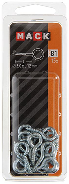 Mack 1017770 - oeil à vis en acier galvanisé 15pcs 3,0 x 12 mm | 10 pièces