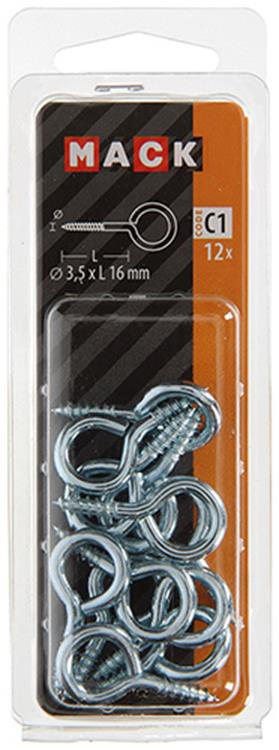 Mack 1017771 - oeil à vis en acier galvanisé 12pcs 3,5 x 16 mm | 10 pièces