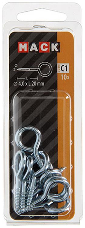 Mack 1017772 - oeil à vis en acier galvanisé 10pcs 4,0 x 20 mm | 10 pièces