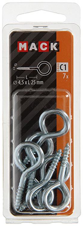 Mack 1017774 - oeil à vis en acier galvanisé 7 pcs 4,5 x 25 mm | 10 pièces