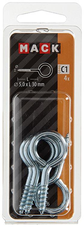 Mack 1017776 - oeil à vis en acier galvanisé 4 pcs 5,0 x 30 mm | 10 pièces
