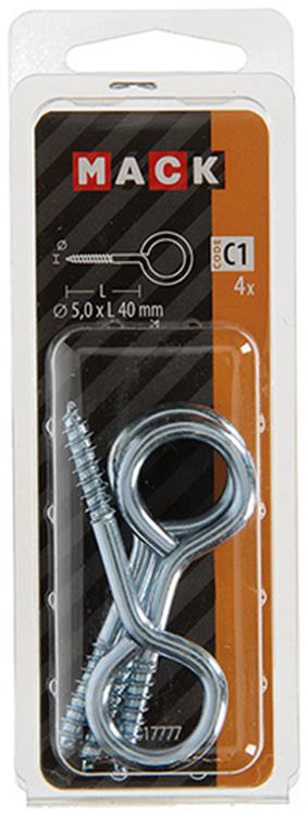 Mack 1017777 - oeil à vis en acier galvanisé 4 pcs 5,0 x 40 mm | 10 pièces