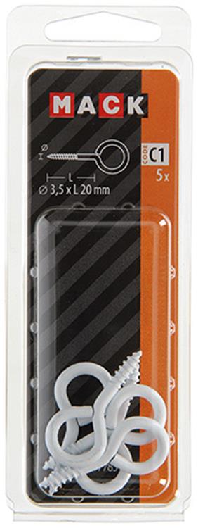 Mack 1017785 - oeil à vis acier blanc 5 pcs 3,5 x 20 mm | 10 pièces
